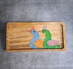 Handcrafted Mango Wood Bird Hand Painted Serving Tray